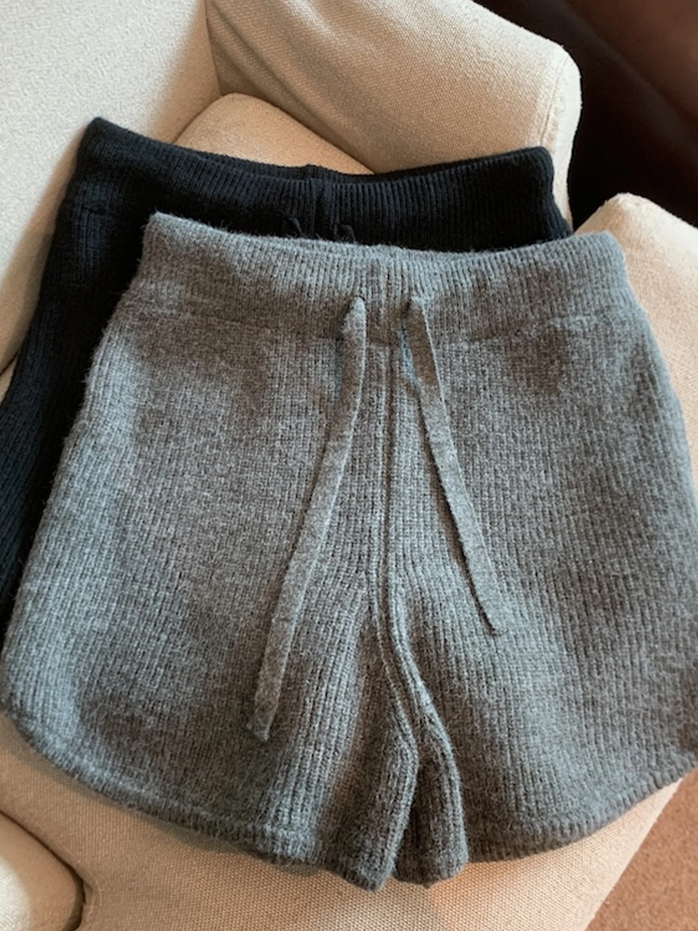 Retro ey Woolen Knitted orts Women's Autumn Winter Outerwear A-Line Wide Leg Pants Lazy High Waist Casual Boot Pants