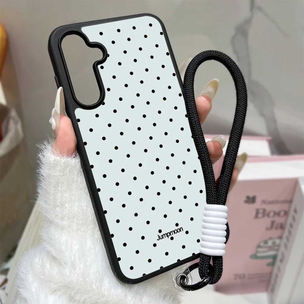 Korean Ins Polka Dots Phone Case For Samsung Galaxy A16 A56 5g A17 A55 A54 A36 A07 A26 S25 S26 Ultra S24 FE S23 Lanyard Cover