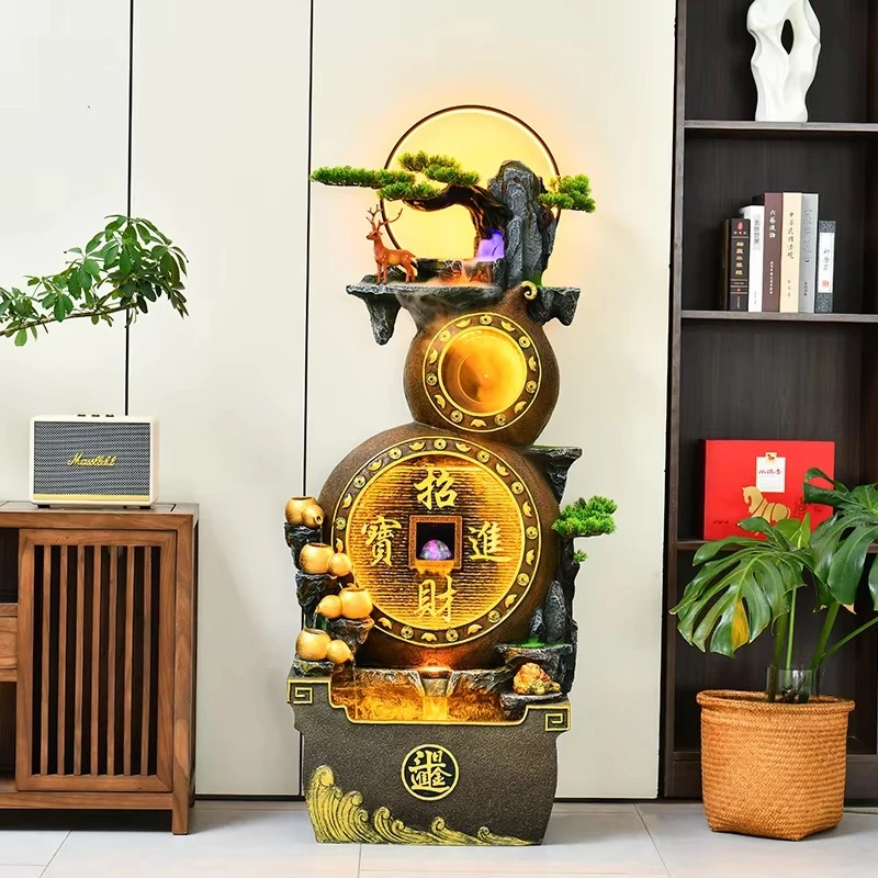 Chinese-style round resin water feature fountain, indoor and outdoor wealth generator, office floor, garden decoration