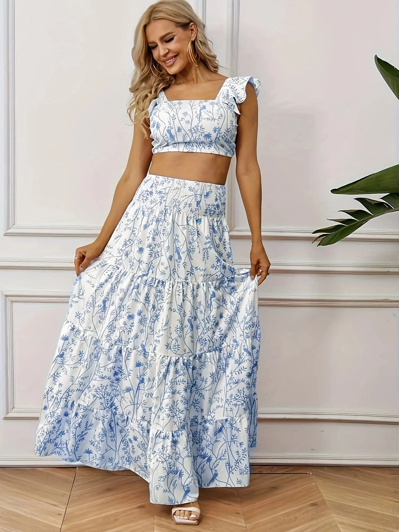 Leisure Print Crop Top And Long Skirt Set 2 Piece Women Summer Fashion Dress Sets Holiday Party Beach Outfit Elegant Ropa Mujer