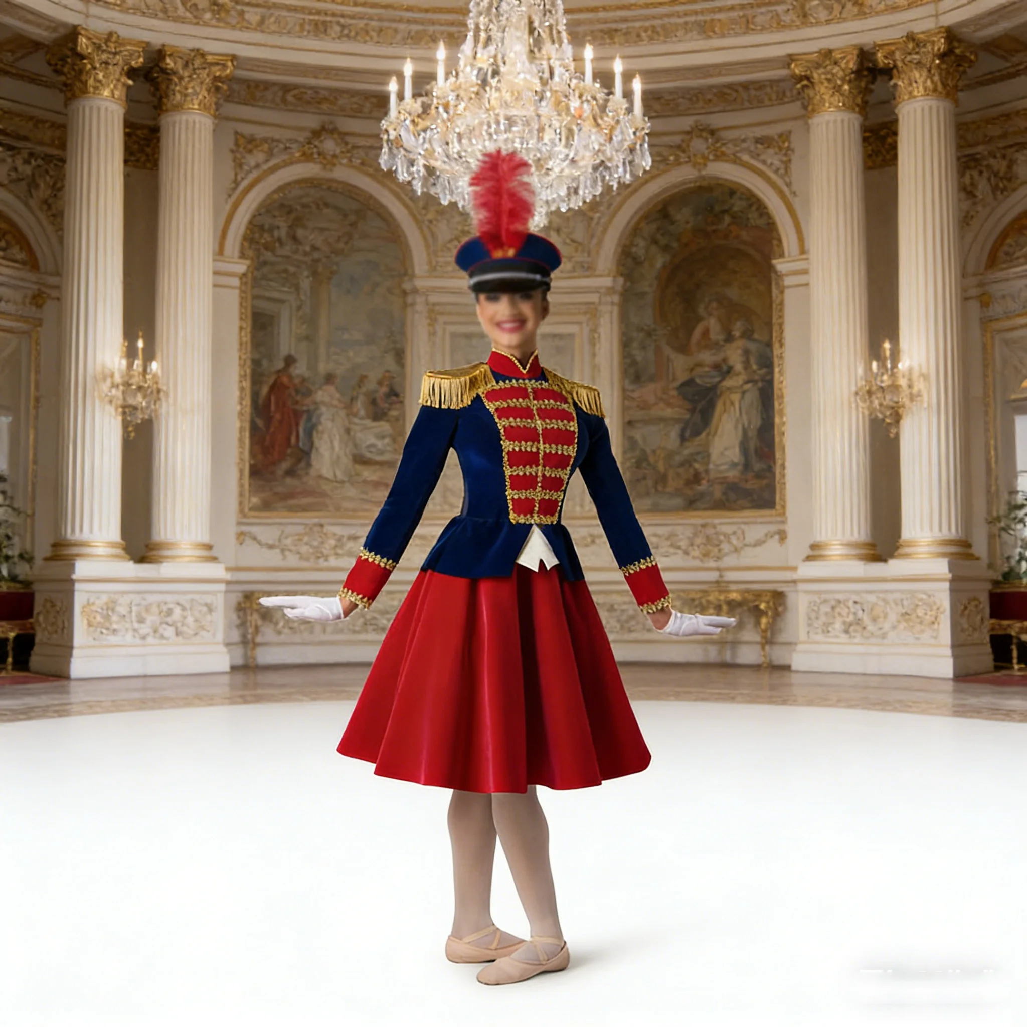 Custom Made Nutcracker Royal Blue Red Troops Ballet Tutu Dress,Woman Ballet Performance Uniform Long Sleeve