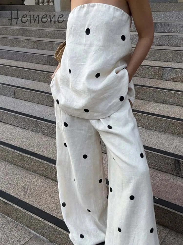 

Heinene модный однотонный комплект с широкими брюками без бретелек в горошек, шикарный комплект весны и осени 202, уличная одежда, повседневный женский комбинезон