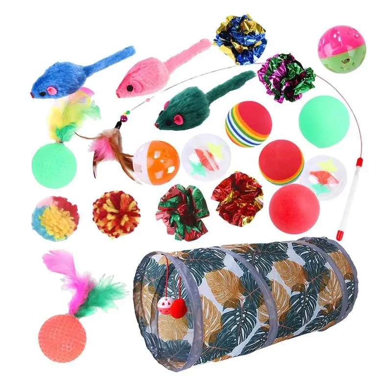 21pcs Cat Tunnel With Toys Cat Tubes And Tunnels Interactive Kitten Pet Tubes Training Tunnel Set Activity Play For Puzzle