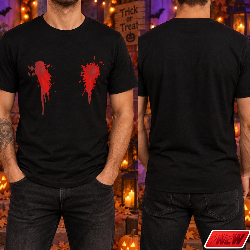 Men Halloween Blood Splatter T Shirt 3D Dripping Blood Print Short Sleeve Crew Neck Tee Quick Dry Horror Cosplay Party New Top