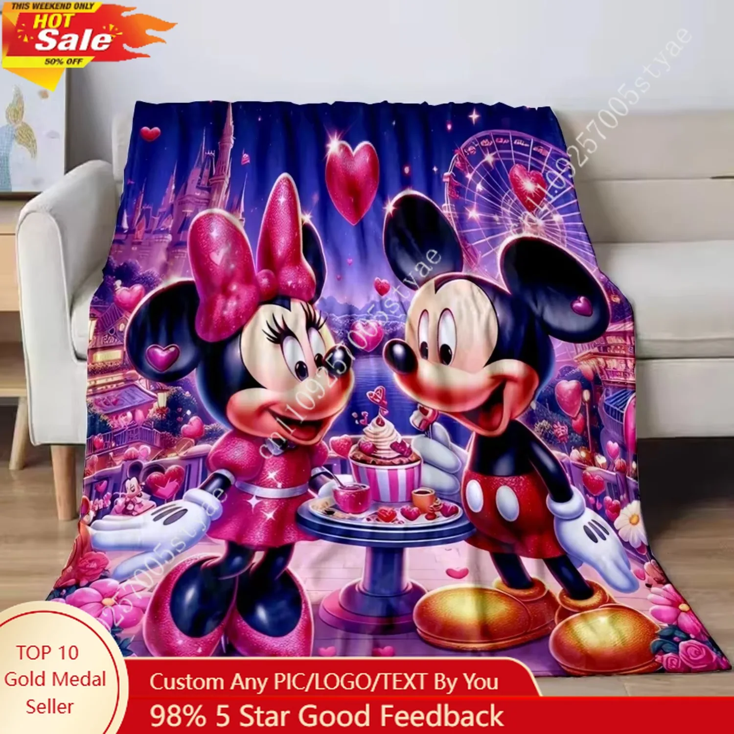 

Mickey Minnie Mouse HD Flannel Warm Blanket Throw Office Thick Soft Blankets Home Sofa Decor Camping Gift