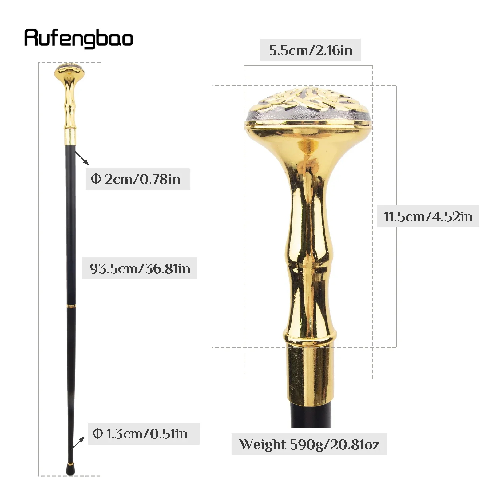Four Leaf Clover Totem Relief Walking Cane Fashion Walking Stick Gentleman Crosier Knob Walking Stick 93cm