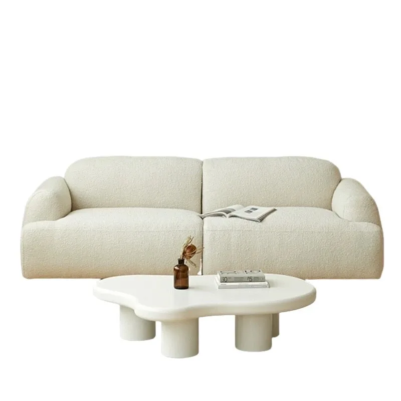 

Nordic simple cream style bread sofa size apartment living room simple lamb wool three-person fabric Japanese sofa