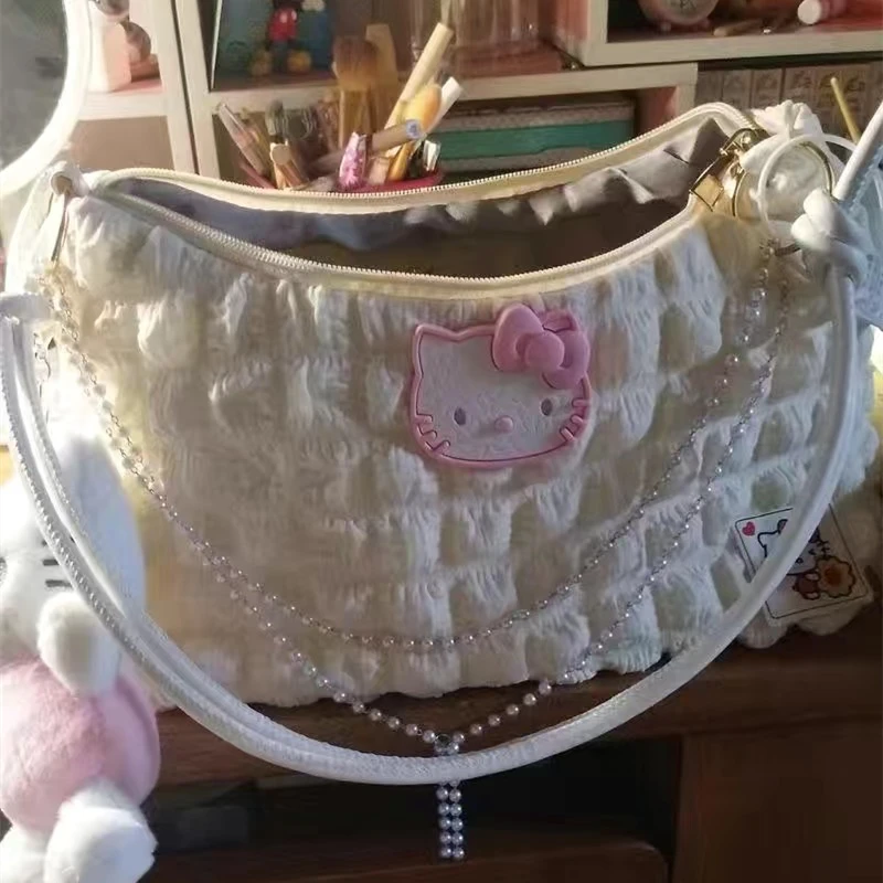 Sanrio Hello Kitty kontrastowa kolorowa torba na ramię perła torebka z łańcuszkiem moda pod pachami torba dziewczyna Tote Bag