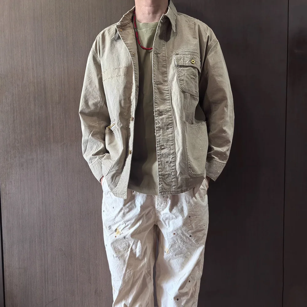 

Винтажная куртка-пилот Waed с множеством карманов, рабочая куртка с эффектом чернильных брызг и рваным дизайном, молодежная повседневная водонепроницаемая куртка из полиуретана