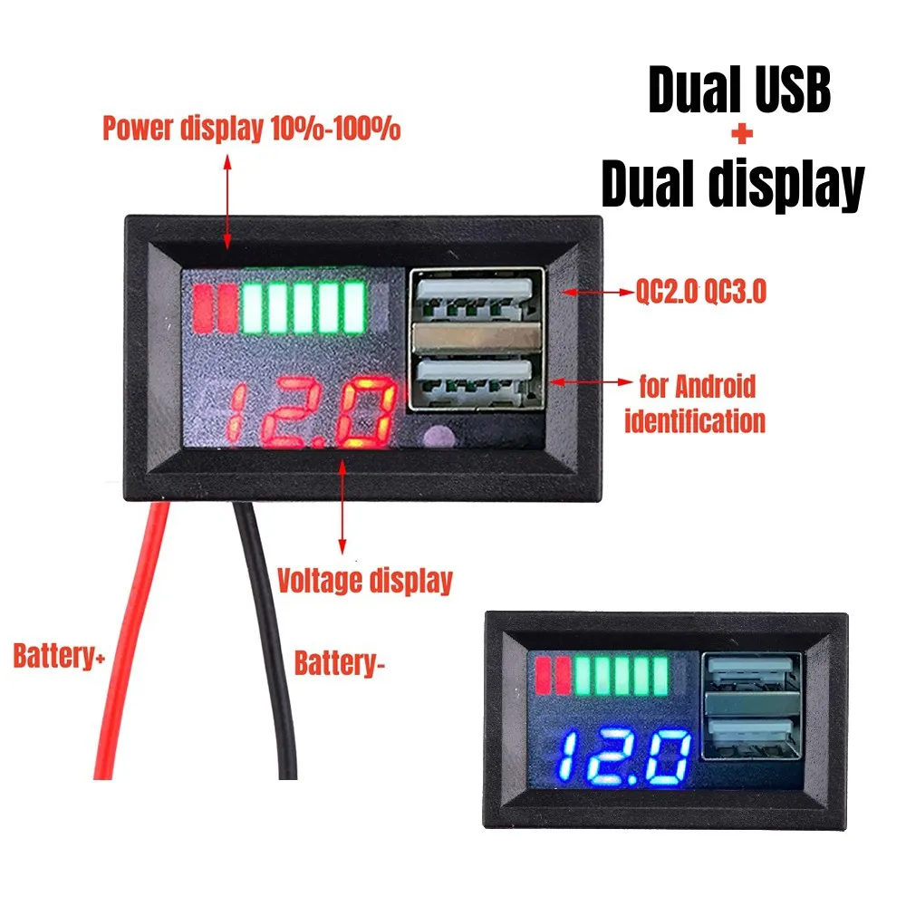 Digital Lead Acid Lifepo4 Lithium Battery Capacity Indicator USB Charger Voltmeter Panel Voltage Meter Tester 12V Car Motorcycle