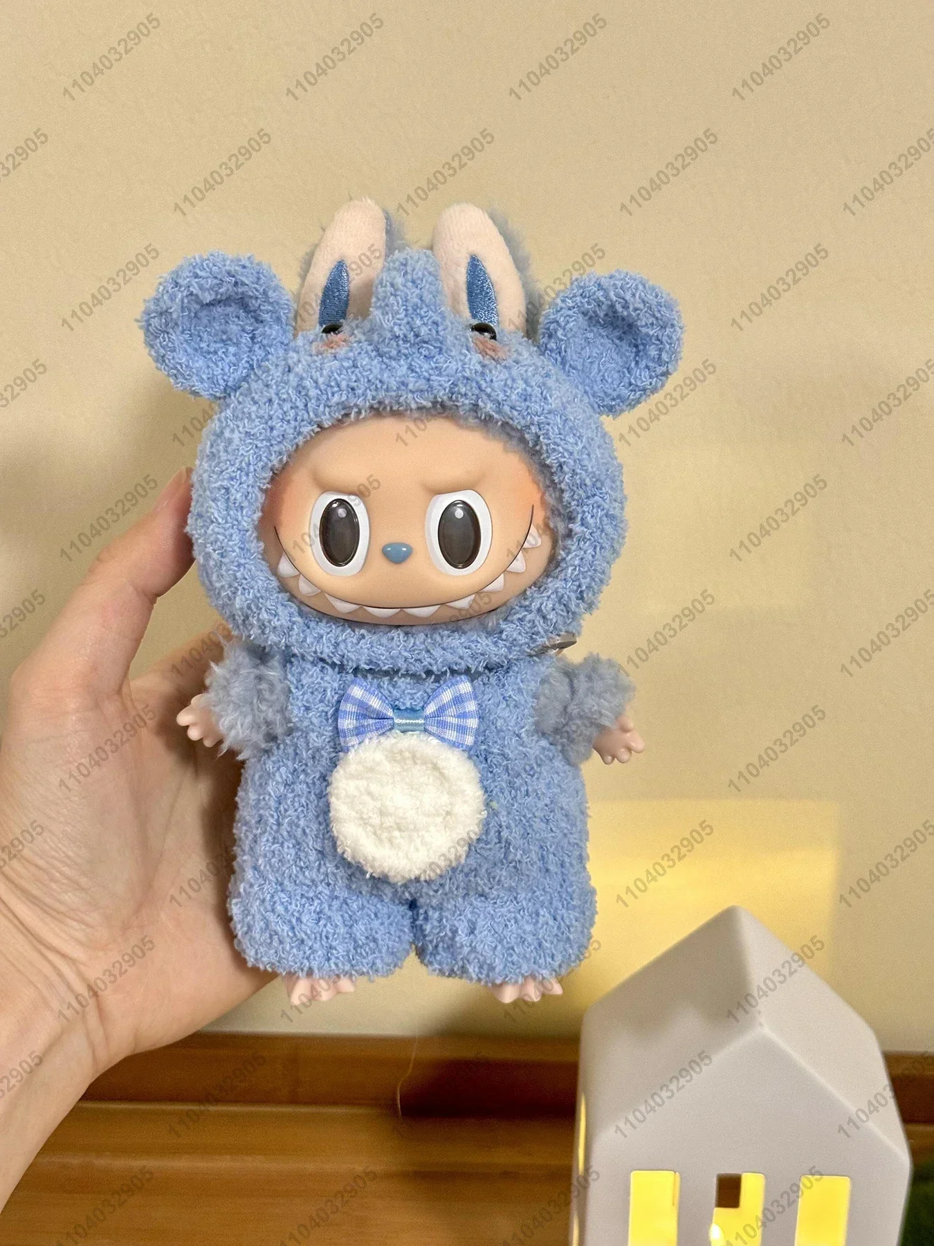 Labubu The Monsters Kawaii Blue Elephant Costume Clothes High Quality Vinyl Doll Action Figure 1:1 Replica Bag Charm Pendant