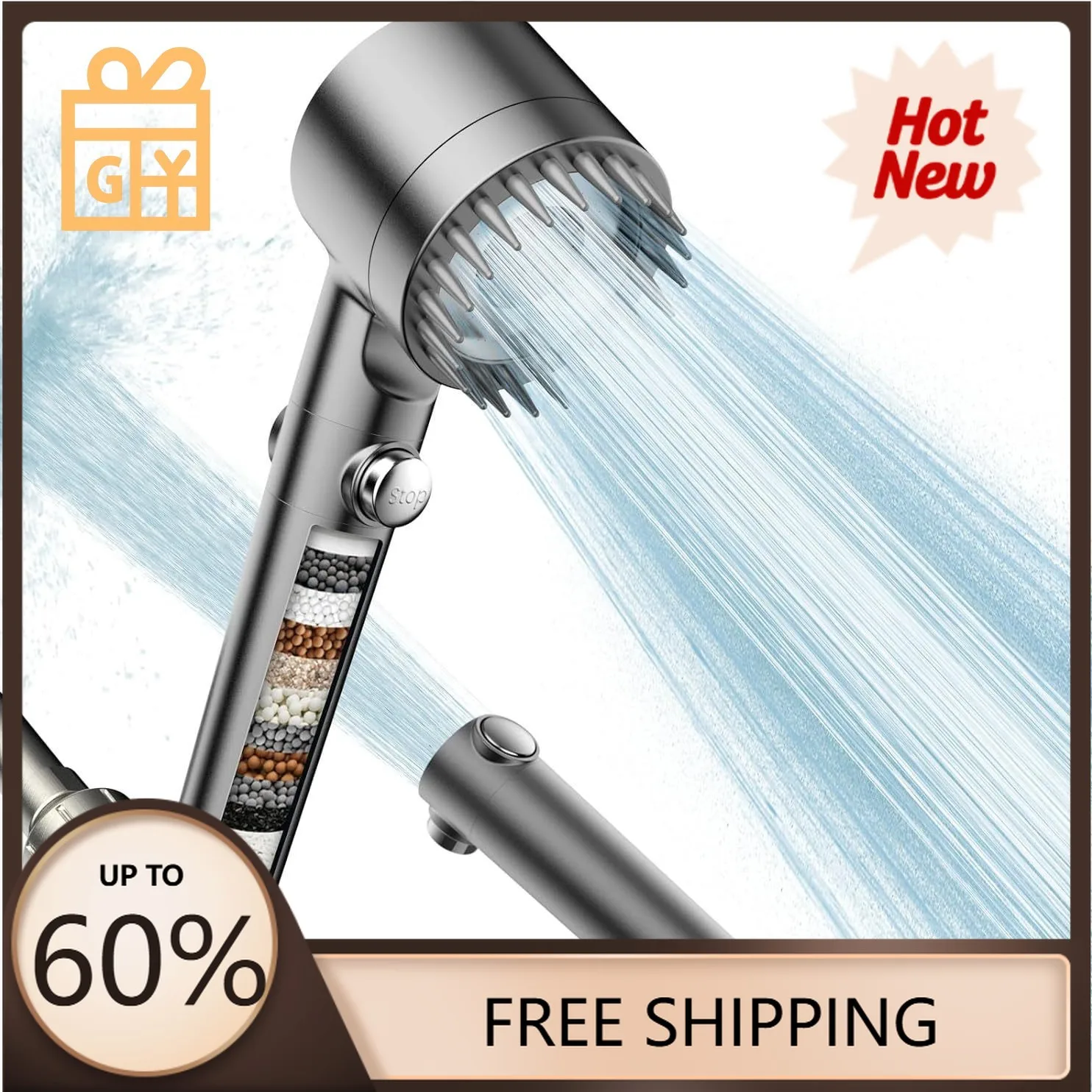 

New Shower Head with Handheld High Pressure-Full Body Coverage Powerful Rain Showerhead 1.5m Stainless Steel Encrypted Pipe Set