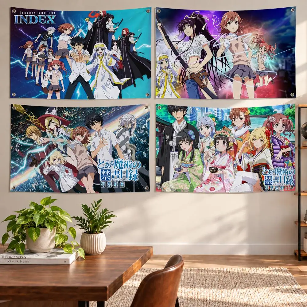 Anime A Certain Magical Index Flags Aesthetic Wall Tapestry Printed Wall Hanging Living Room Party Outdoor Decor