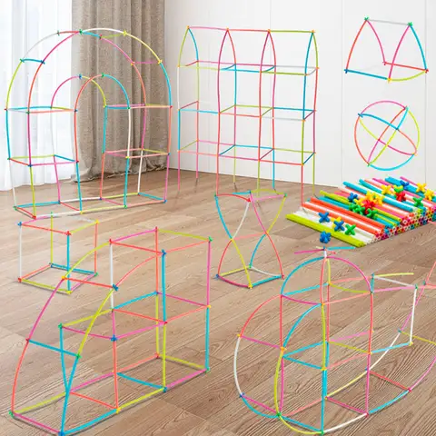 Children'S Morandi Smart Stick Suction Pipe Building Blocks Hose Toys Splicing House Diy Puzzle Assembly