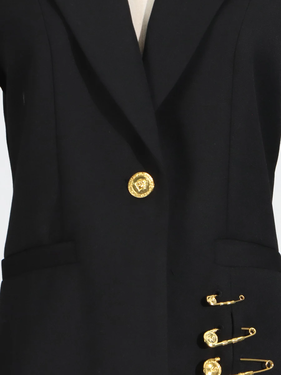 Romiss sólido retalhos fivela de metal blazers para mulher gola entalhada manga longa botão emendado casual emagrecimento blazer feminino