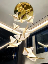 Flying Fish Chandelier Decoration Villa Stairwell Hanging Lamp High Ceiling Lobby Pendant Lamp LED Bird Indoor Staircase Lights