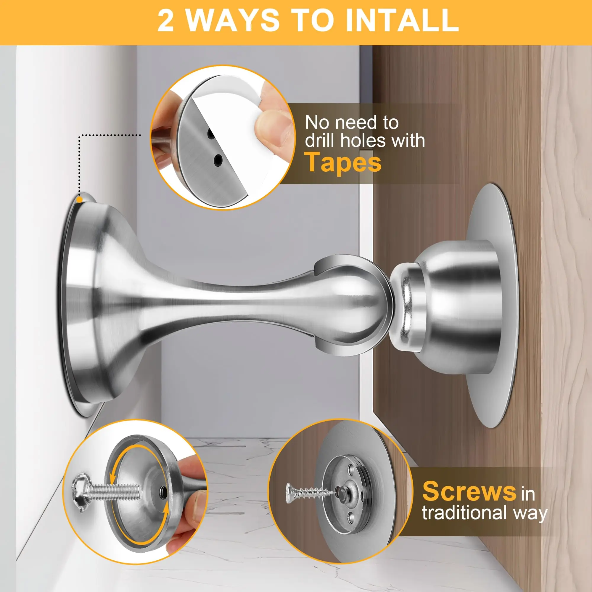Topes Magnéticos para Puertas, Paquete de 1, Topes de Acero Inoxidable para Montaje en Pared y Suelo, Sujetador de Puerta para Mantener la Puerta Abierta, Sin Perforaciones