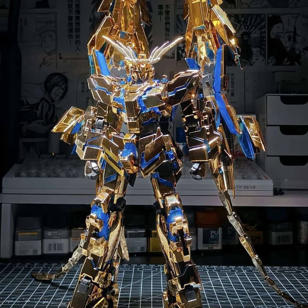 MGEX 1 100 Phenex Gold Coating Model Kit with Double Shield Display Stand and GK Battle Axe Special Edition Collectible Gift