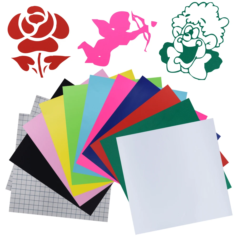 12 Sheets/Packet of Matte PVC Mixed Color Self-Adhesive Transfer Vinyl (10 sheets, 12 \