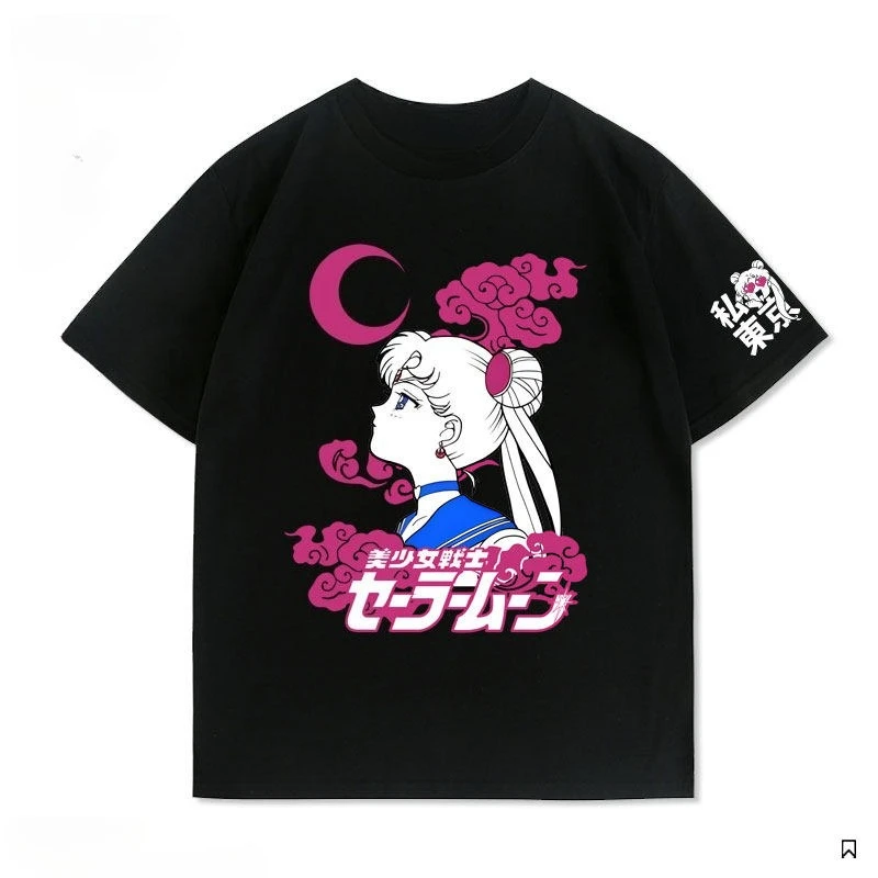 

Новые аксессуары для аниме и мультфильмов в стиле «Сейлор Мун Аква Айс» для топов с коротким рукавом — милые парные футболки с коротким рукавом