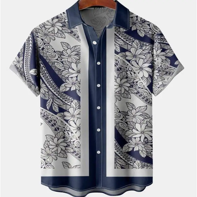 Blumenmuster Shirt für Herren Vintage Kleidung Urlaub Kurzarm Blumen lässig soziale übergroße bedruckte Mode Tops Dazn