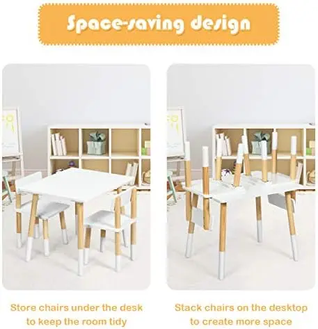 

and Chair Set, Wooden for Toddler Drawing Reading Arts Crafts Snack Time, Boys & Girls Gift for Playroom School Home, 3 Pi