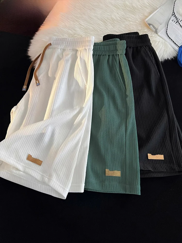 

Wassup Palm Men's Loose Casual orts Summer American Sle Simple Five-Quarter Pants Trendy Straight Leg Non-Iron Mid-Waist