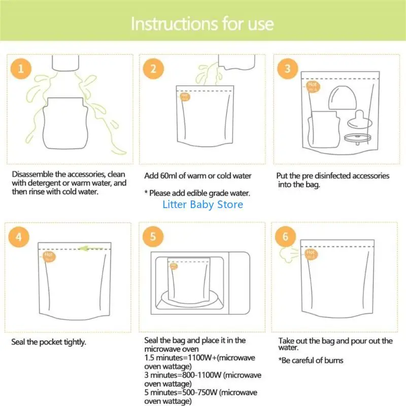 N80C Universal-Mikrowellen-Sterilisatorbeutel, Packung mit 10 Stück, Mikrowellen-Desinfektionsbeutel für Babyflaschen,