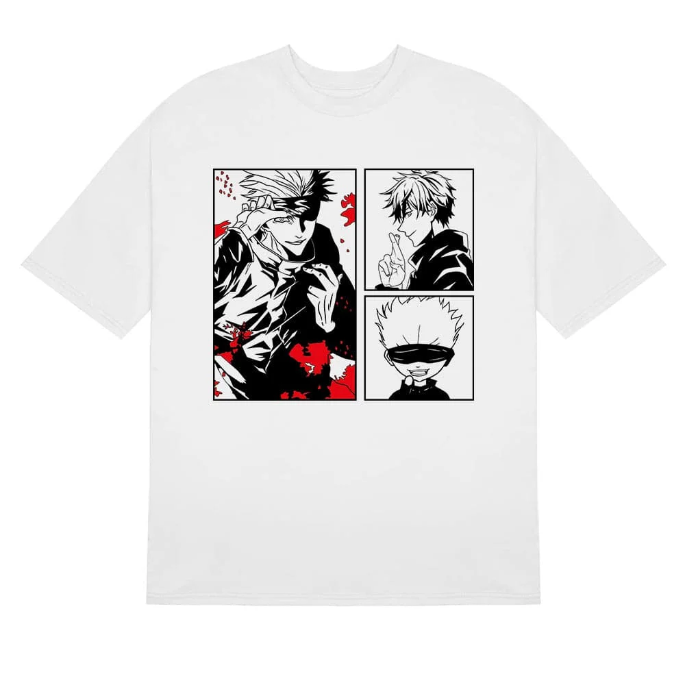 Gojo Satoru Trio Jujutsu Kaisen Shirt – Monochrome Red and Black Design