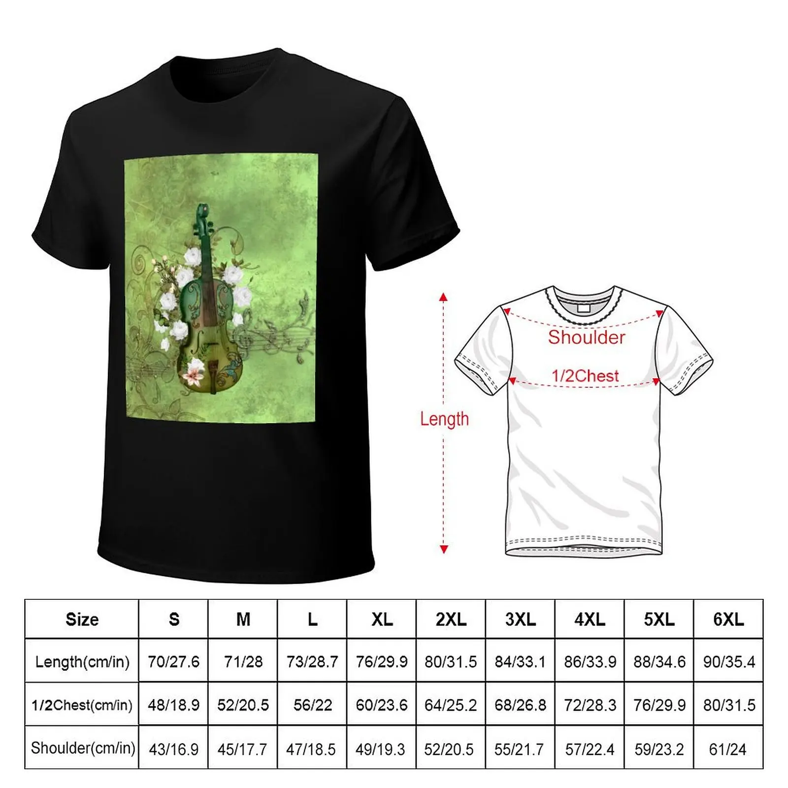 Wonderful elegant violin with flowers, clef and key notes T-Shirt Casual Daily Wear Short Sleeve Top