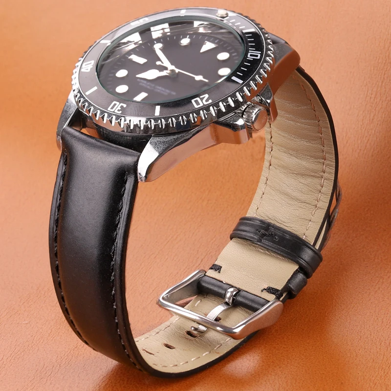 Black Brown Watchbands 18mm 19mm 20mm 21mm 22mm 24mm High Quality Smooth Strap with Pin Buckle Accessories