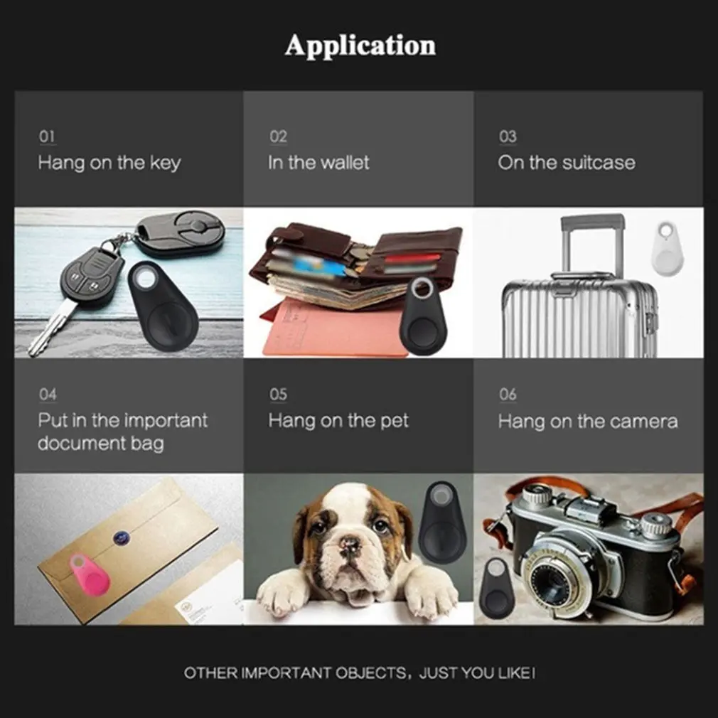 1/2pcs Mini Fashion Smart Dog Pets Bluetooth 4.0 GPS Tracker Anti-Lost Alarm Tag Wireless Child Bag Wallet Key Finder Locator