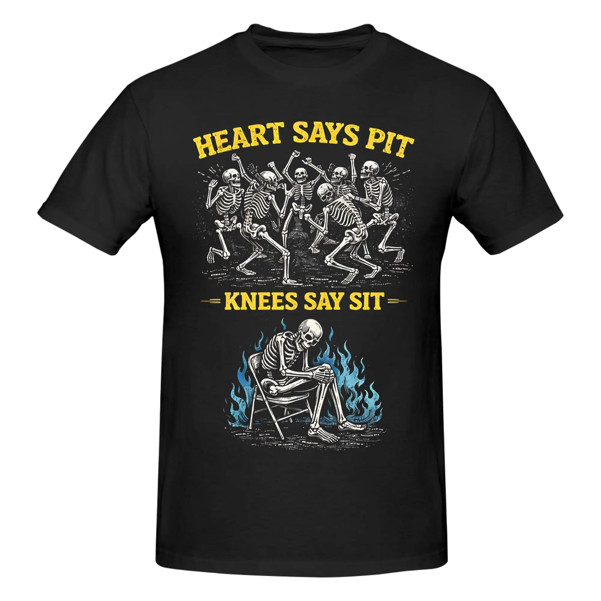 1 Piece Heart Says Pit Knees Say Sit Novelty 100% Cotton T-Shirt Funny Skeleton Tops Tees For Men