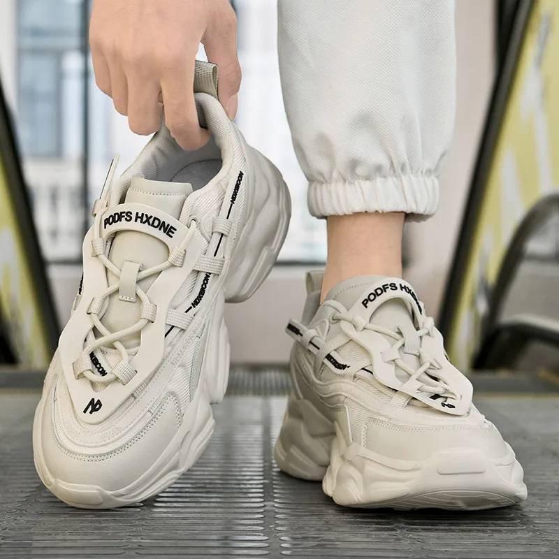LayeredPanelThickSole Platform Shoes Men Letter Webbing Decor Rugged Molded Outsole All Match Urban Streetwear Athletic Footwear