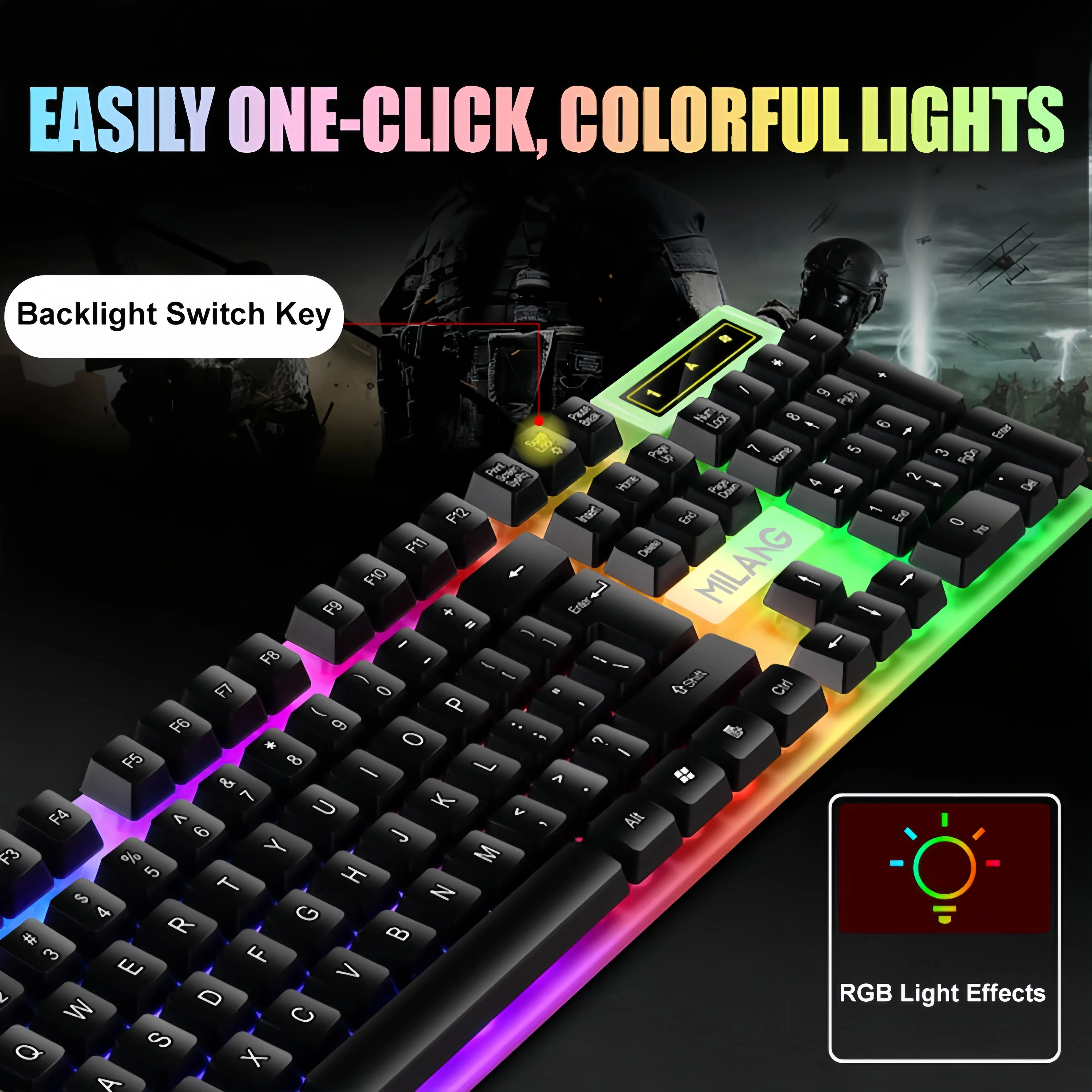 USB RGB-gamingtoetsenbord 104 toetsen Bedraad toetsenbord Standaardtoetsenbord Drijvende knop Backlight-toetsenbord voor pc Computer Laptop