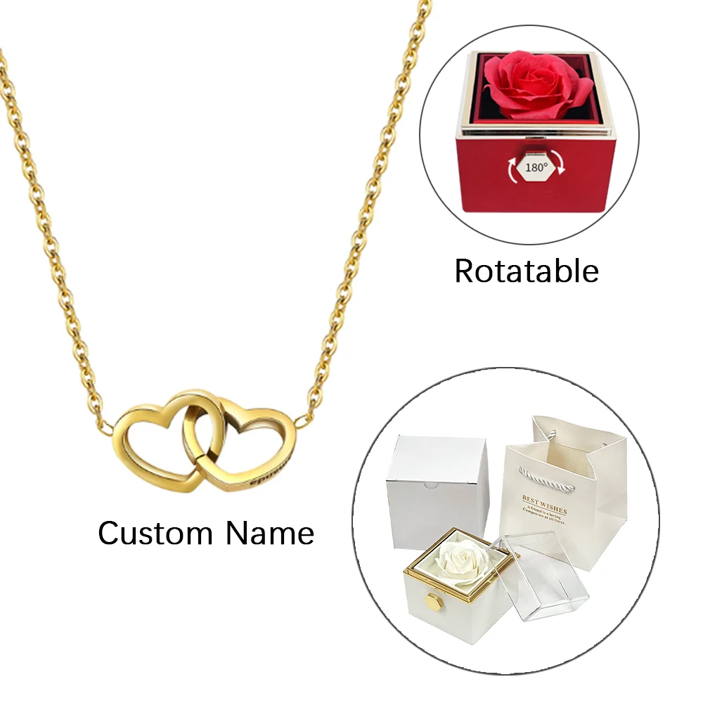 ETERNAL ROSE BOX - W/ENGRAVED NECKLACE & SOAP Flower Gift Box Heart Customize Letter Necklace Best Christmas Gifts for Women