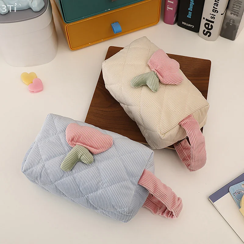 Borsa per cosmetici in velluto a coste Tulip Borsa da viaggio portatile per matite di grande capacità Custodia per organizer Borsa per trucco Borsa per il lavaggio Borsa da toilette