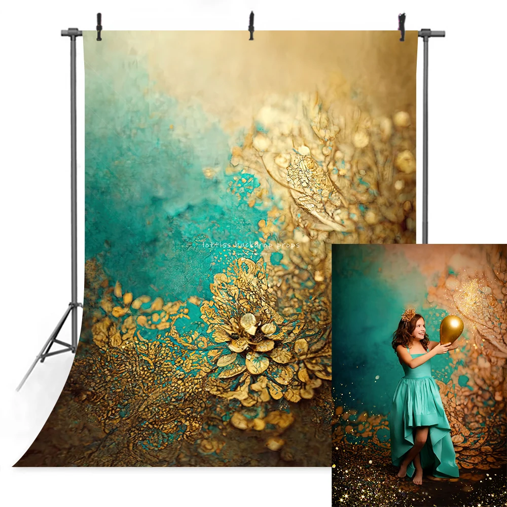 Golden Blue Abstract Texture Backdrops Girl Adult Portrait Photography Fine Art Floral Background Child Pregnant Photostudio