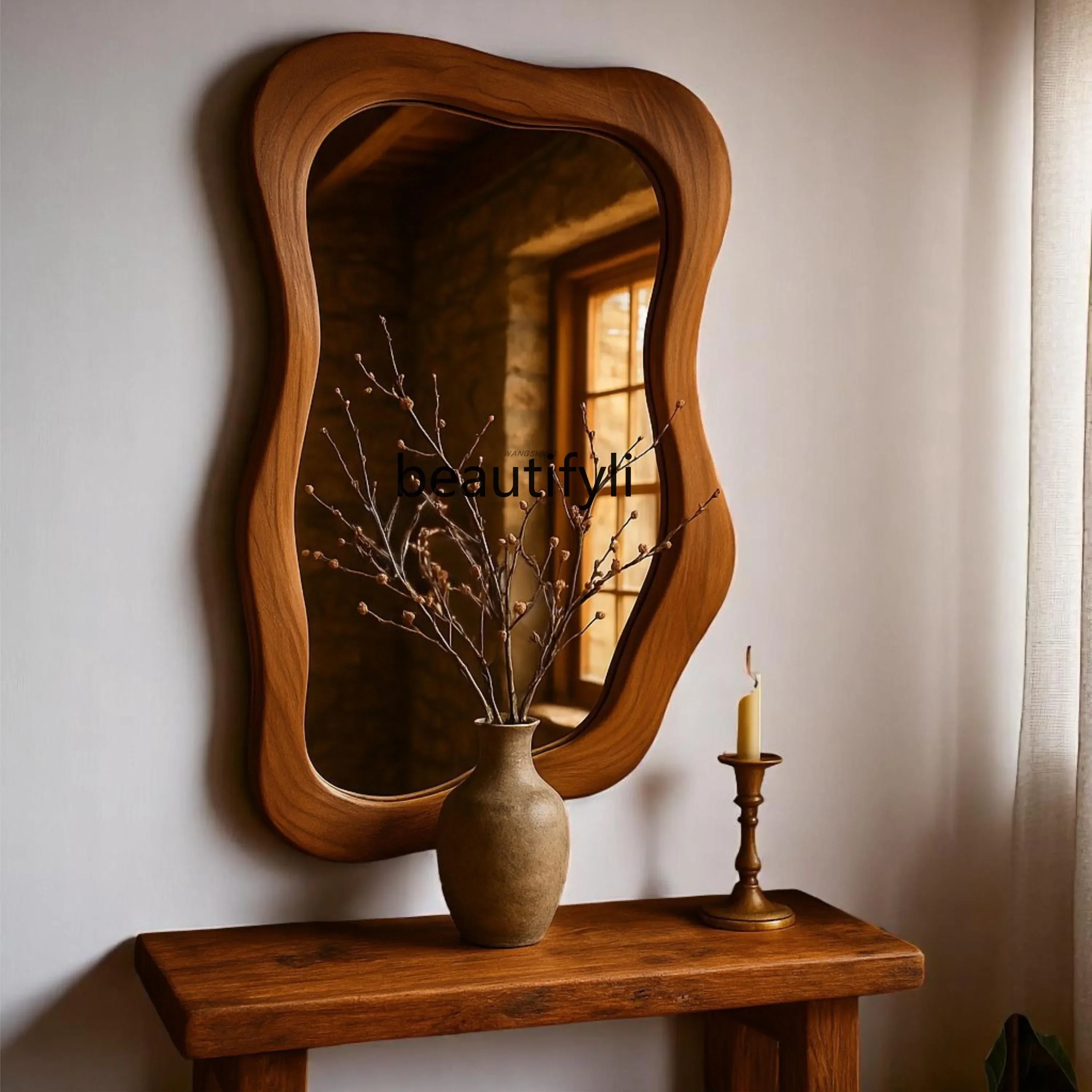 French retro makeup mirror bedroom special-shaped vanity mirror entrance wall-mounted decorative mirror6239