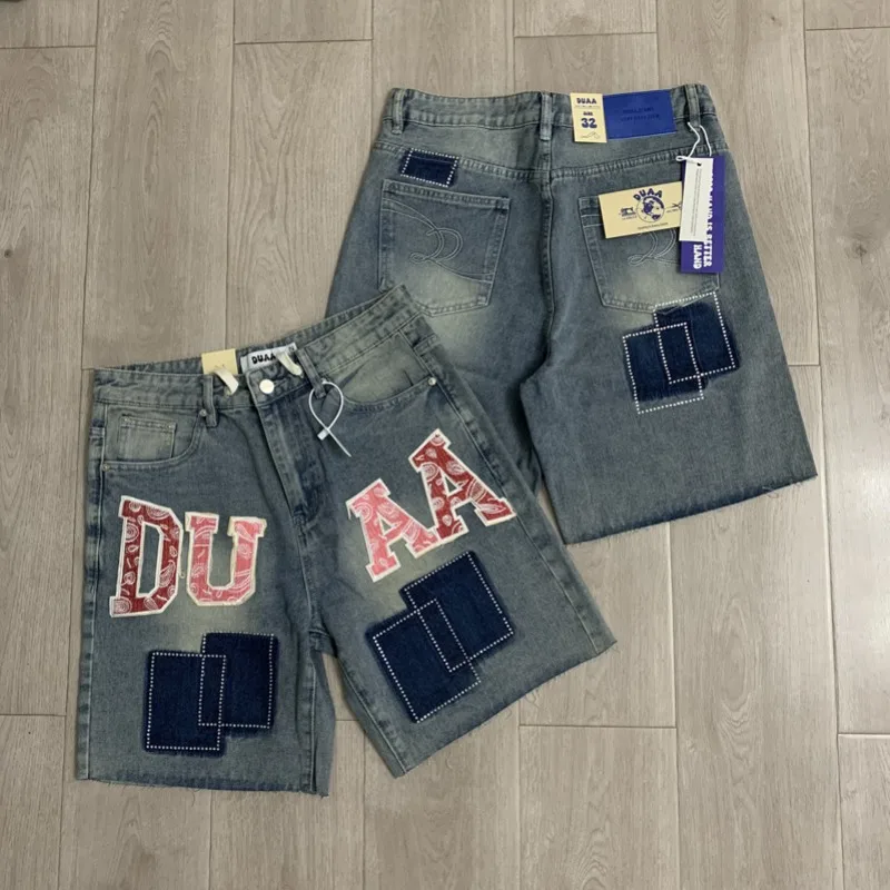 American Retro Casual Shorts High-quality Embroidered Logo Stickers Fashion Duaa Denim Shorts