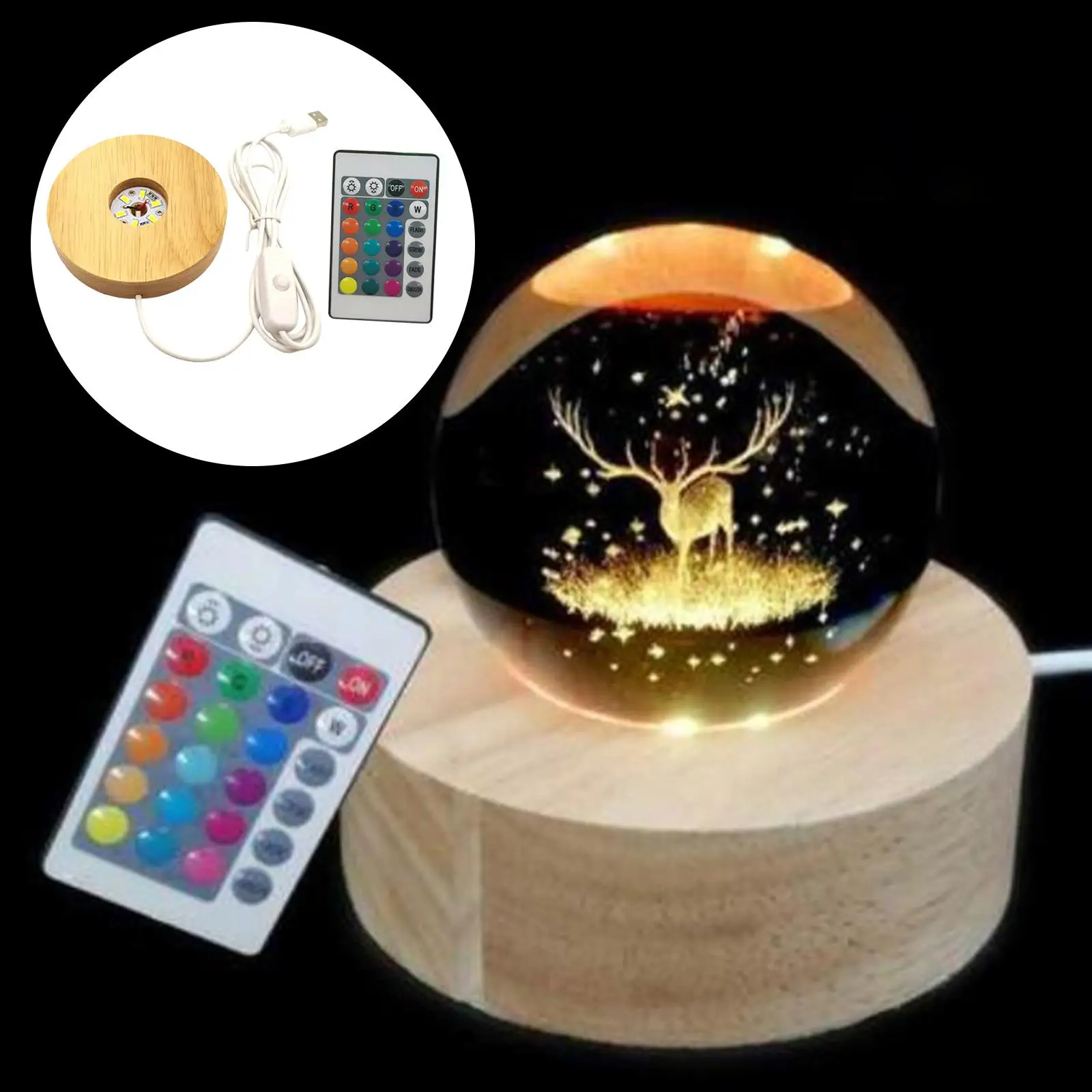 3D LED Light Base Display Colorful Lighting Lamp USB for Crystals Ball Resin