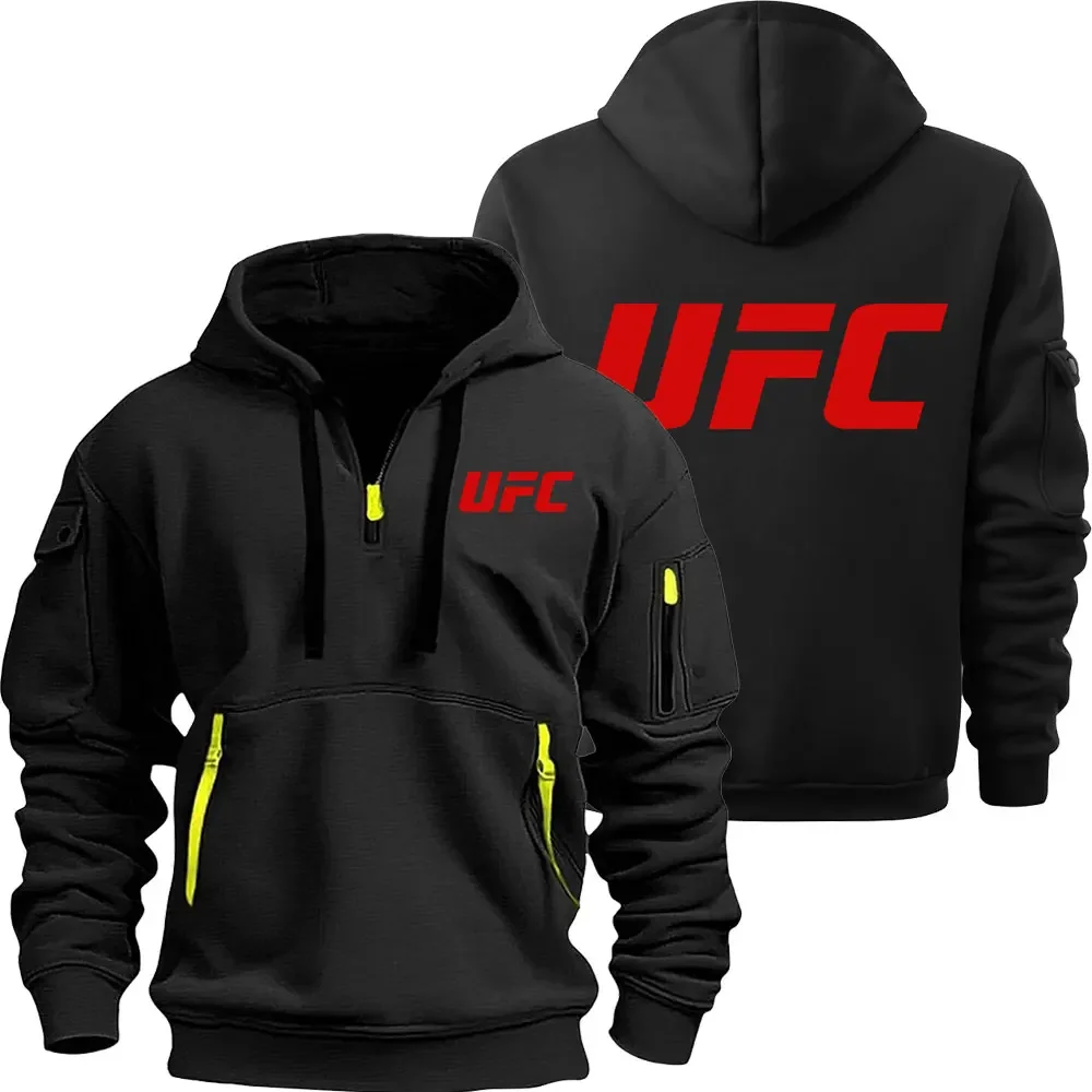 سويت شيرت بقلنسوة بسحاب مطبوع جديد من UFC للرجال في الخريف والشتاء، كاجوال خارجي، رياضي وعصري بقلنسوة #2