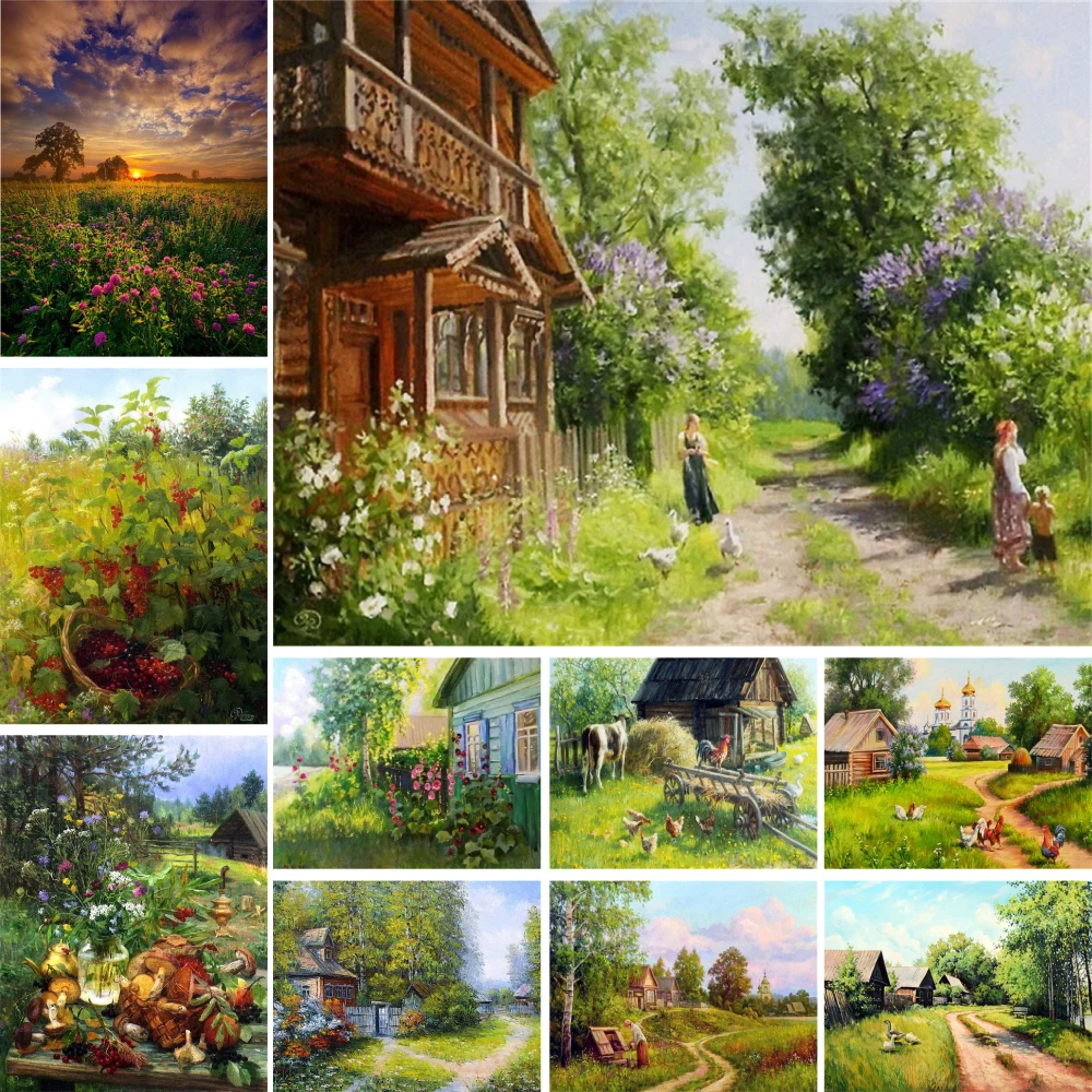 Landscape Green Spring Printed Cross-Stitch DIY Embroidery Full Kit Needlework Handmade Sewing Craft Jewelry Counted Promotions