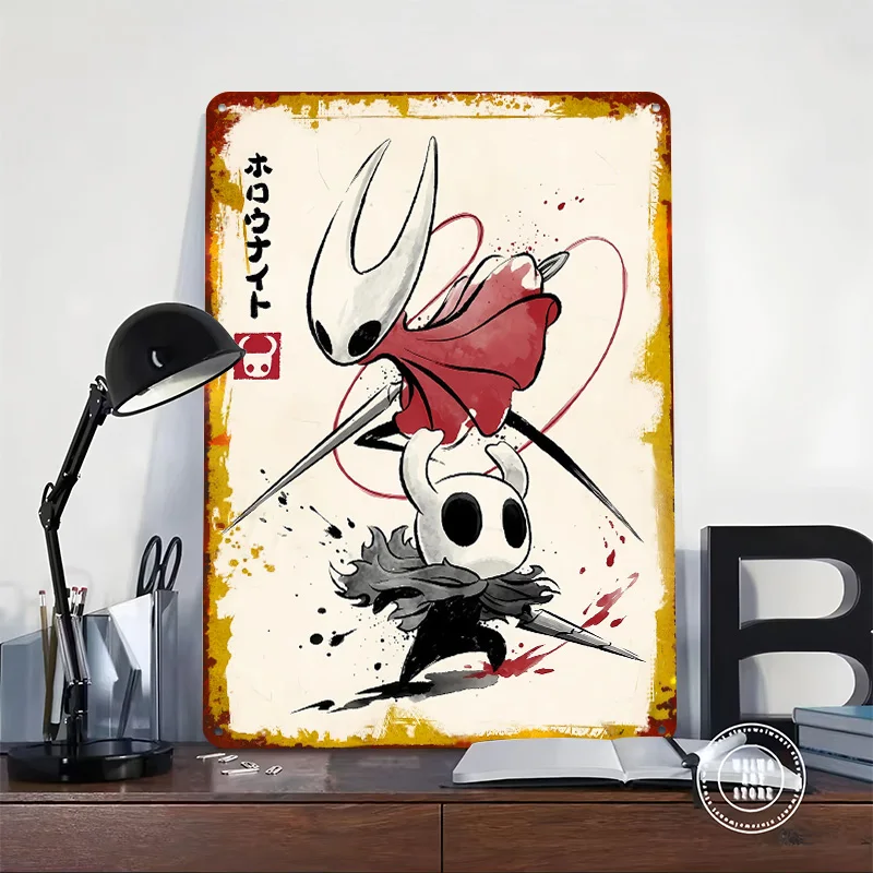 Hollow Knight Characters Ink Art Tinplate Poster Custom Wall Art Vintage Metal Signs Retro Tin Plaque for House Decor Coffee Bar