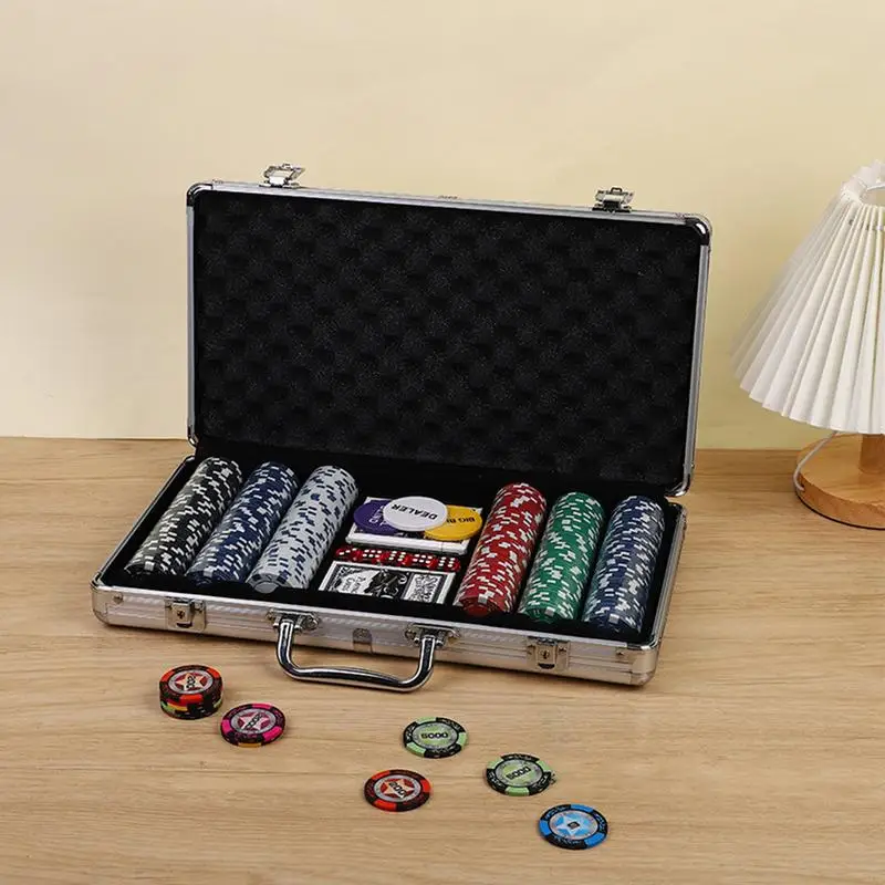 Poker 300 Chips Set Portable Casino Chips Set Professional Poker Chips Colorful Poker Set With Numbered Chips Complete Poker Pla