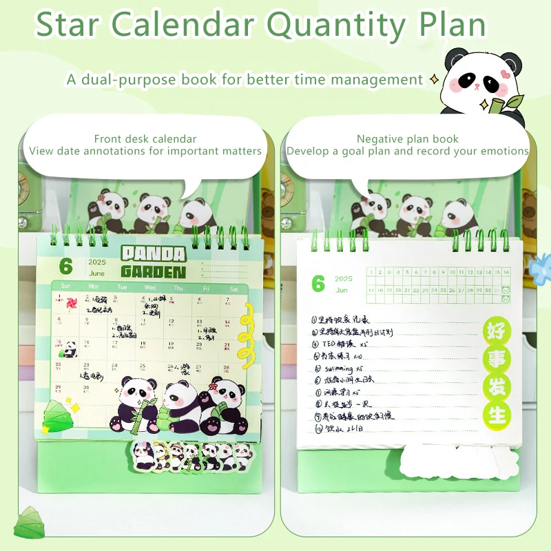 2025 Mini calendario de escritorio pequeño con diseño de capibara y Panda de dibujos animados, calendario de bobina portátil, planificador diario, calendario de escritorio