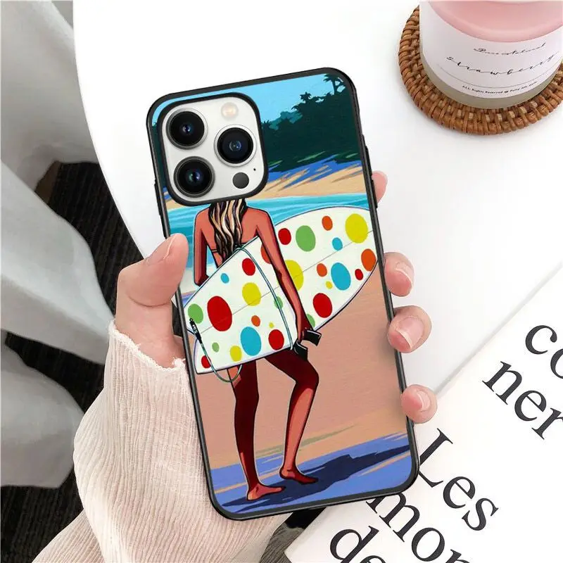 funda surfboard surfing art surf Girl Phone Cover For iphone 16pro 15pro 14pro 11pro 12pro 13pro max 16plus 7 SE XR 12mini Cases