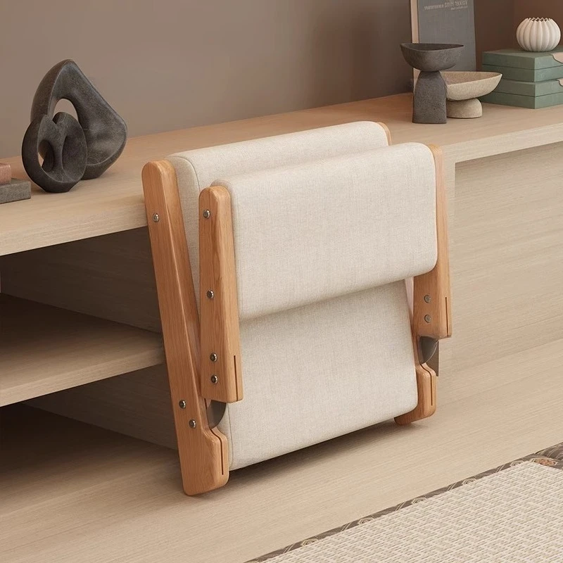 Japanese Foldable Solid Wood Tatami Chair Low Backrest Seat for Balcony Floor Rocking Chair Space Saving Leisure Stools