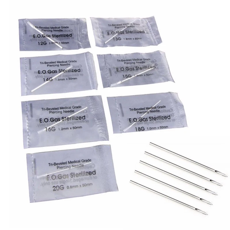10PC 316L Surgical Steel Tool Disposable Sterile Body Piercing Needles Medical Needle for Navel Stud Nipple Ear Nose Tongue Lip
