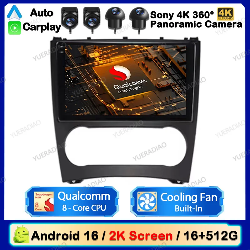 Android 16 Car Radio For Mercedes Benz W203 W209 C180 C200 C220 C230 2005 - 2009 Multimedia Video Player GPS NAVI Carplay Auto